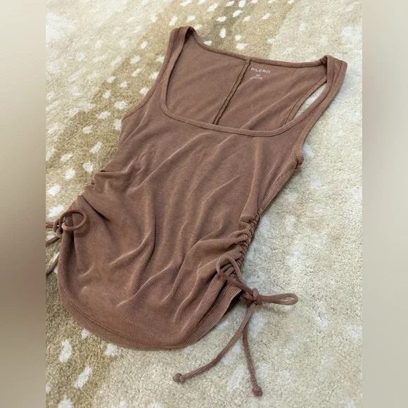 Pilcro Anthropologie brown ruched side tie tank top women’s size XXS - Picture 3 of 9